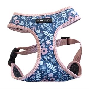 Tahari blue and pink floral dog harness.